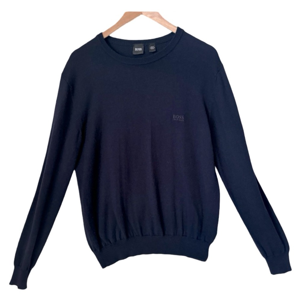 BOSS HUGO BOSS Wool Blend Logo Crewneck Pullover Sweater “Balduin” Dark Blue M - Picture 5 of 16